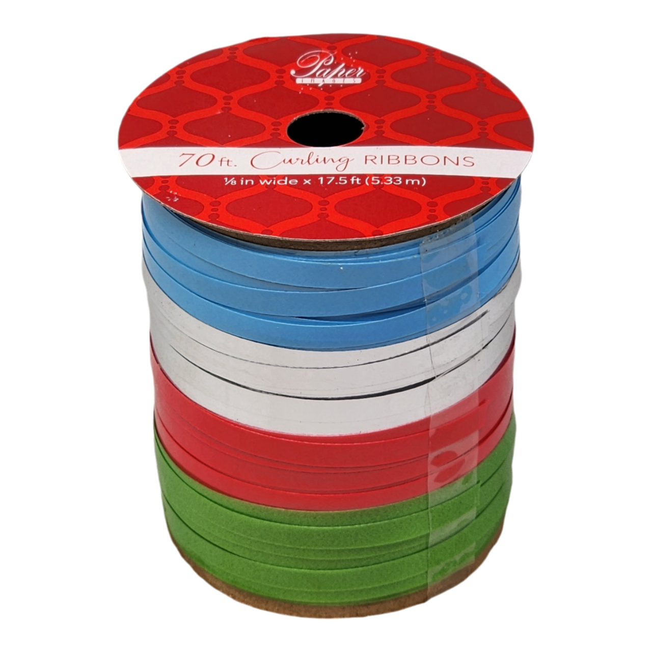 1/8 Inch Curling Ribbon - 4 Colors - 17.5 Feet Each - Blue/Silver/Red/Green